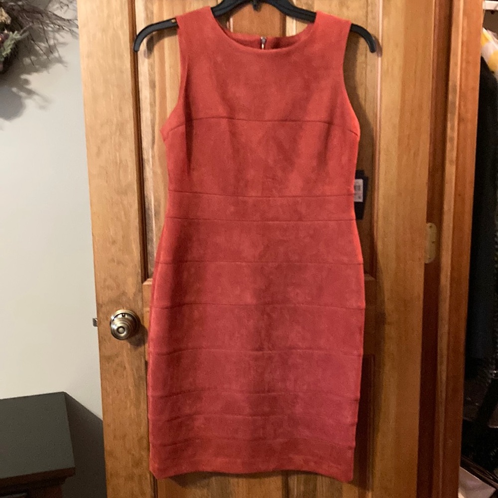 Size 10 ultrsuede rust colored sheath dress by Tommy Hilfiger.  Brand new.